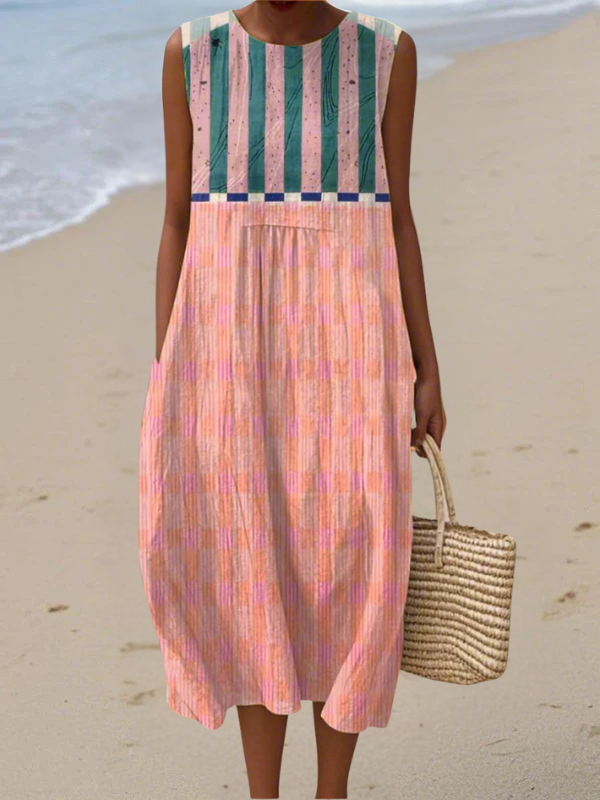 Flavia - Vestido Midi Rayas Verde y Rosa