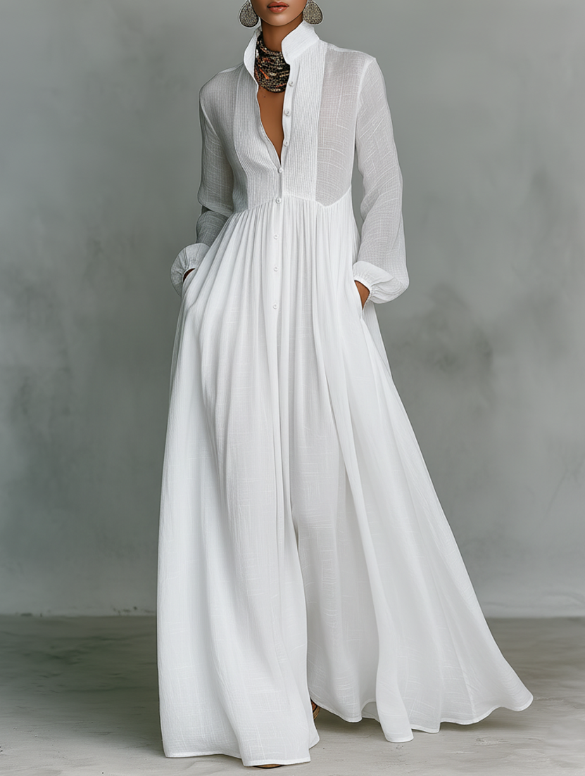 Albina - Vestido Maxi Camisero Plisado