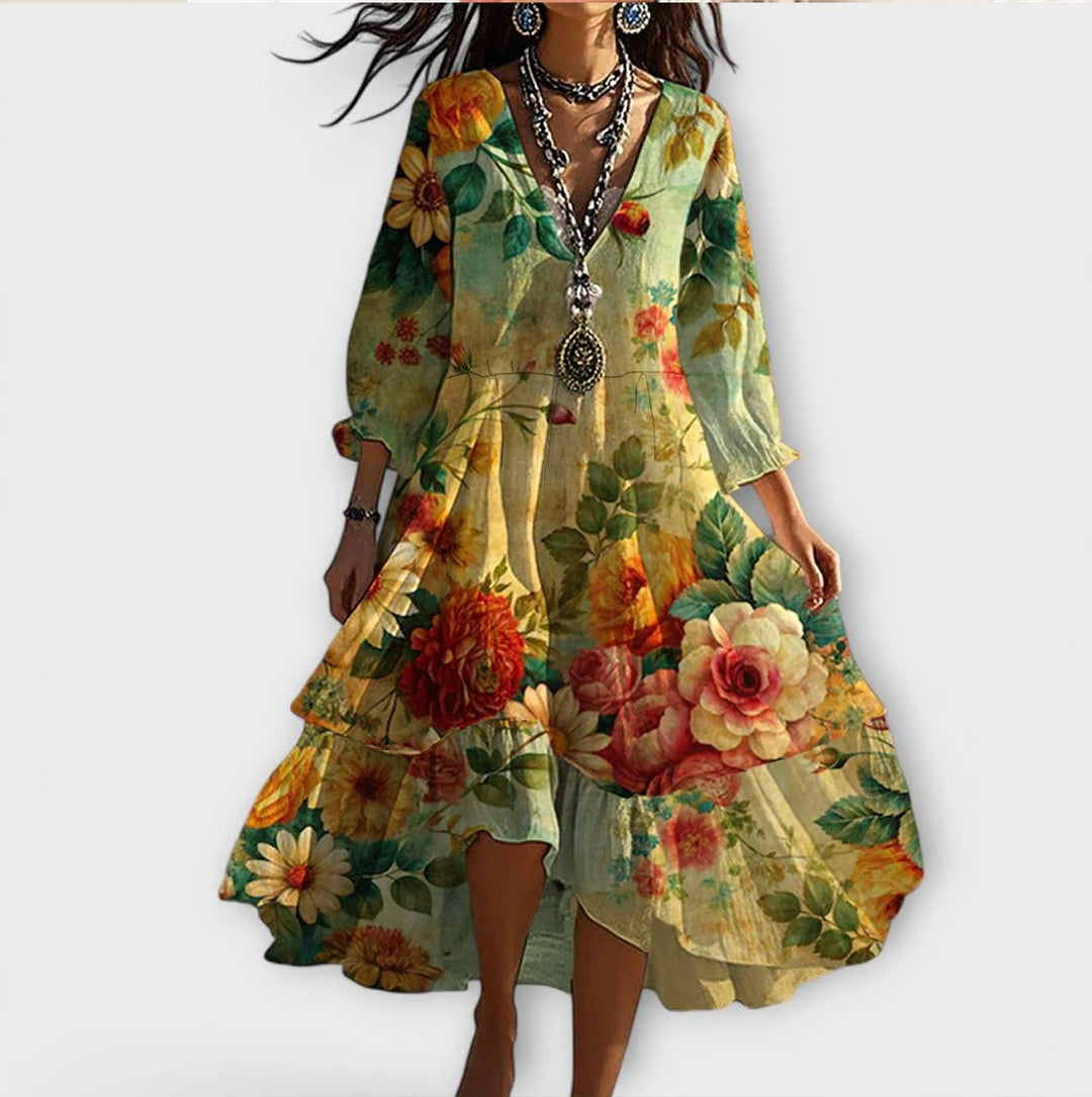 Eulalia - Vestido Jardín Floral Vintage con Volantes