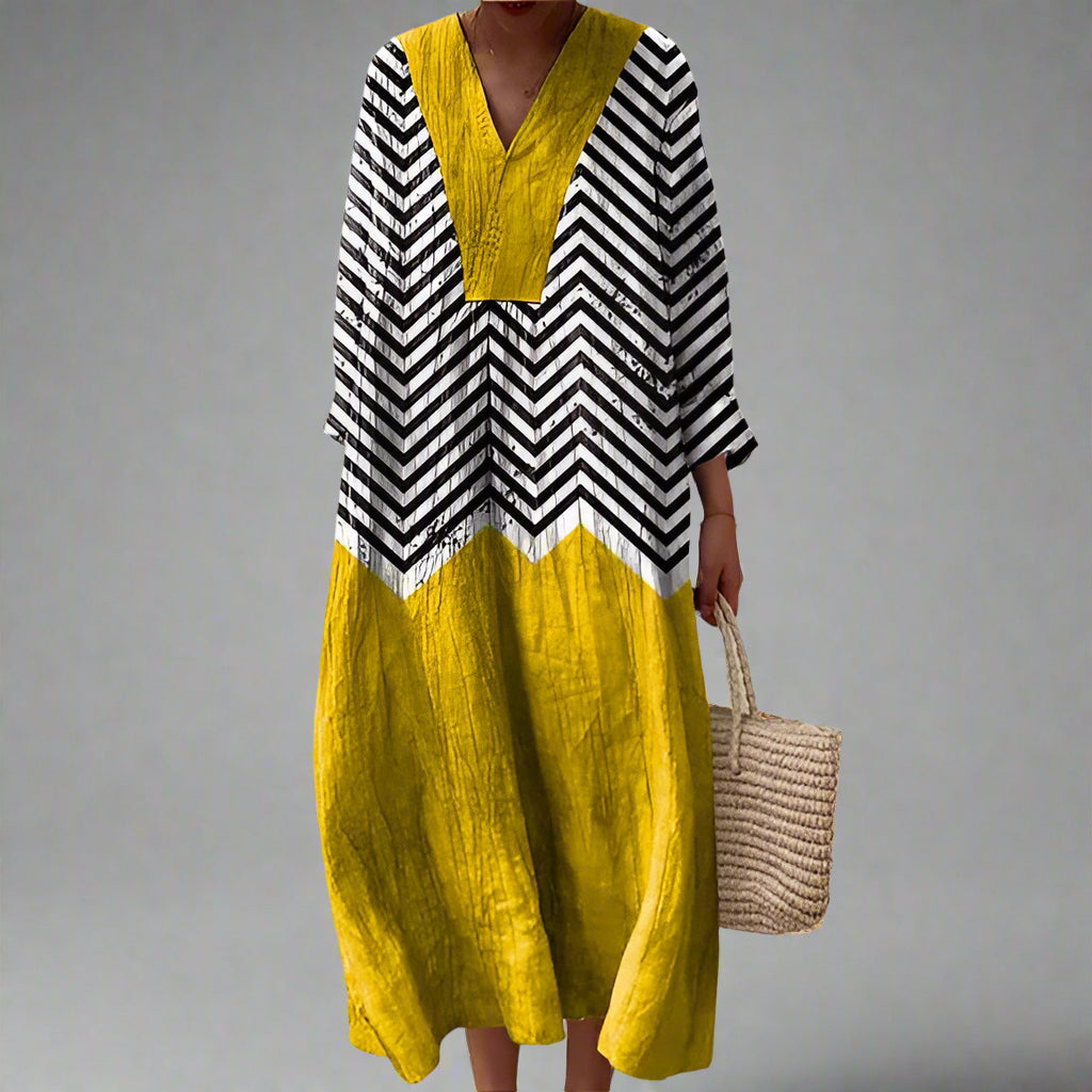 Clemencia - Vestido Chevron Negro y Amarillo Sol