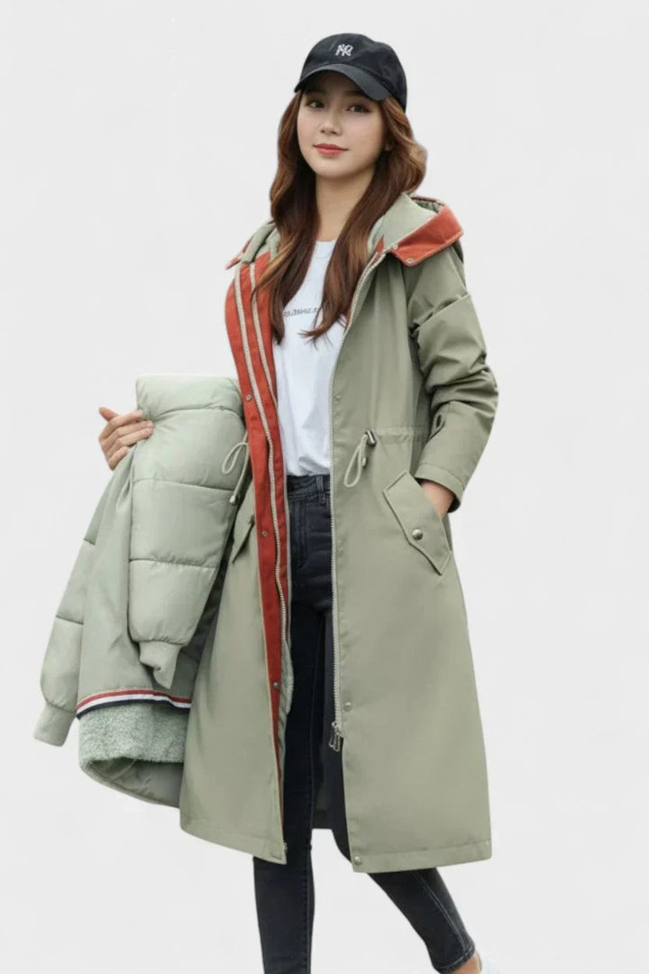 Violeta - Parka Otoño Capucha Cuello Suave